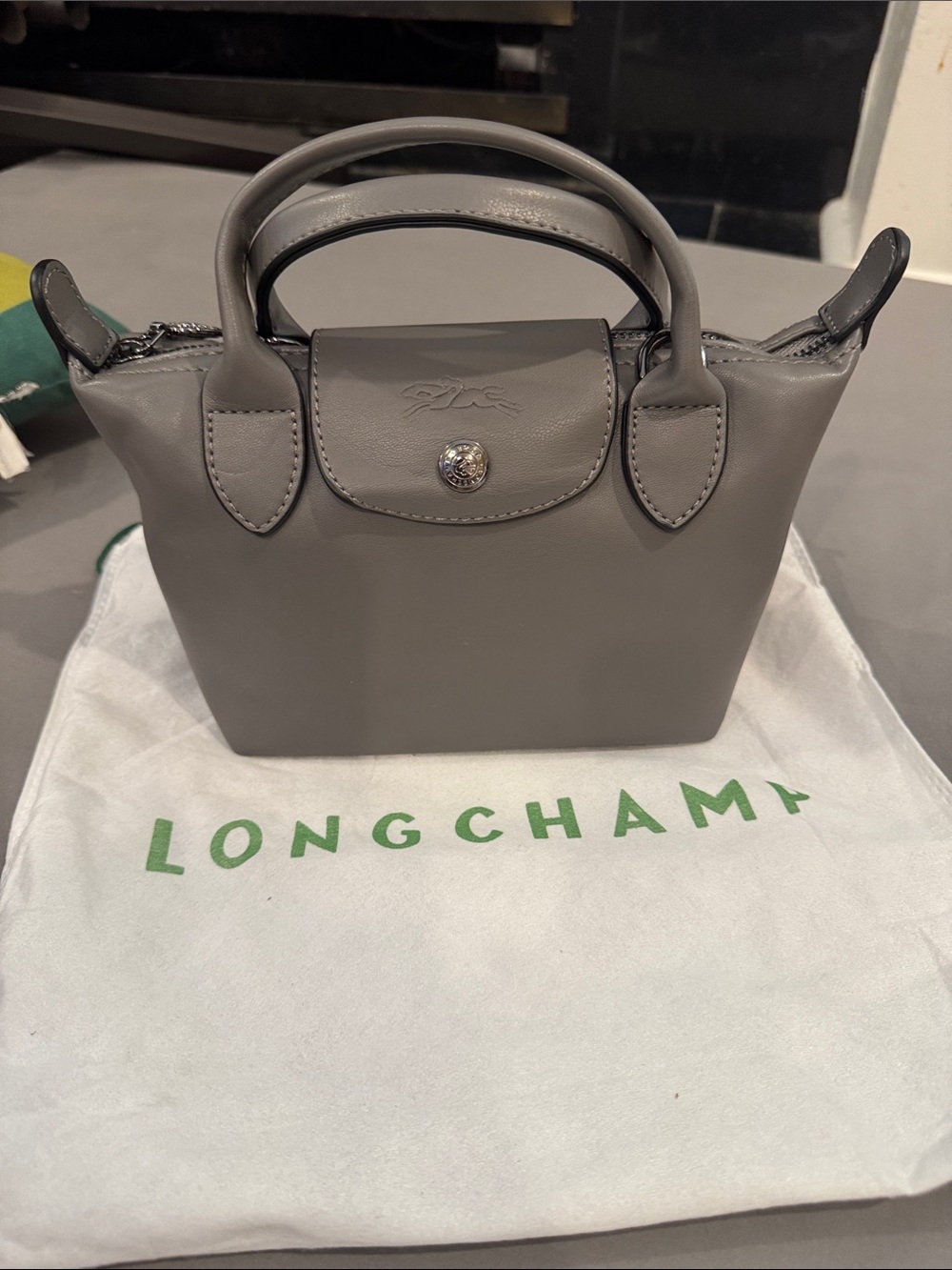 Longchamp Small Top-Handle Mini Bag in Grey